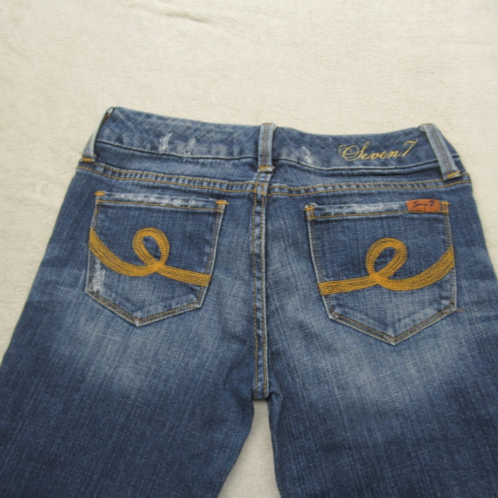 Seven 7 Jeans Womens 26 Medium Wash Denim Low Rise Bootcut Fade Whisker 27x28 - Picture 7 of 13
